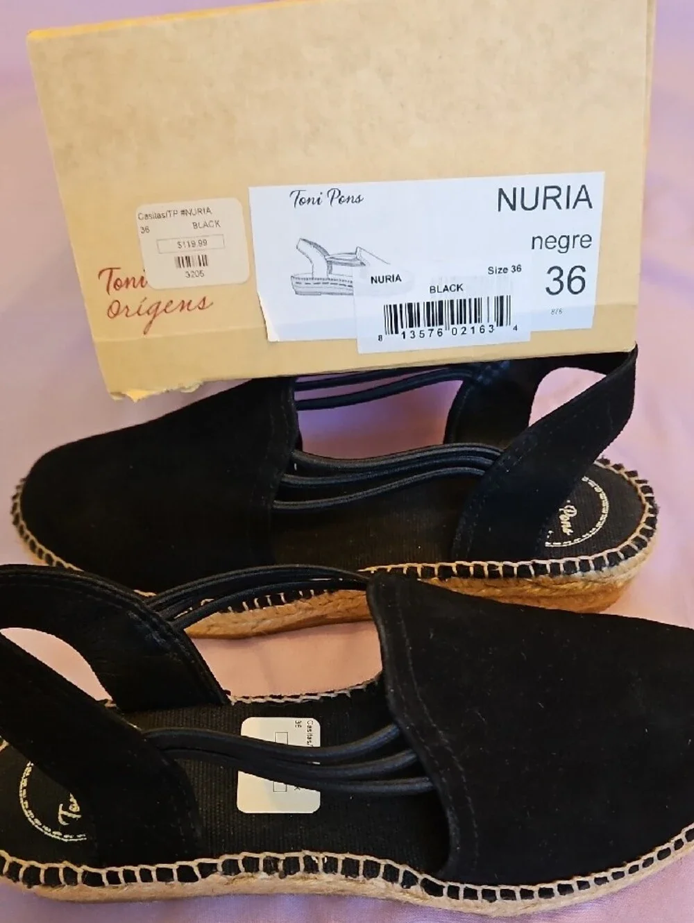 Toni Pons Black Suede Slingback Espadrille Flats NWT